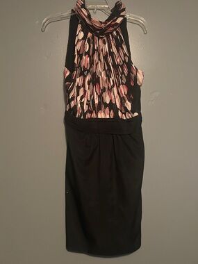 The Limited Black Midi Dress with Pink & Cream Abstract Print Halter